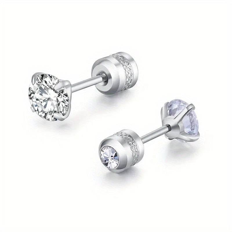 Rainbow Zircon Titanium Steel Stud Earrings Hypoallergenic Spiral Stud Earrings
