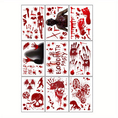 9pcs Halloween Props Blood Skull Stickers for Window Bathroom Door