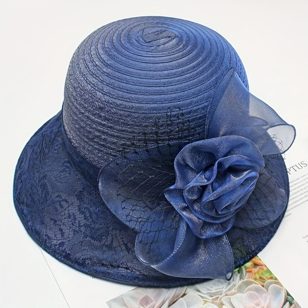 Breathable Organza Sun Hat with Flower Decor Mesh Bucket Hats