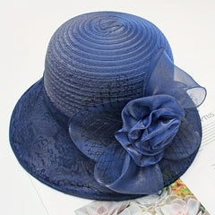 Breathable Organza Sun Hat with Flower Decor Mesh Bucket Hats