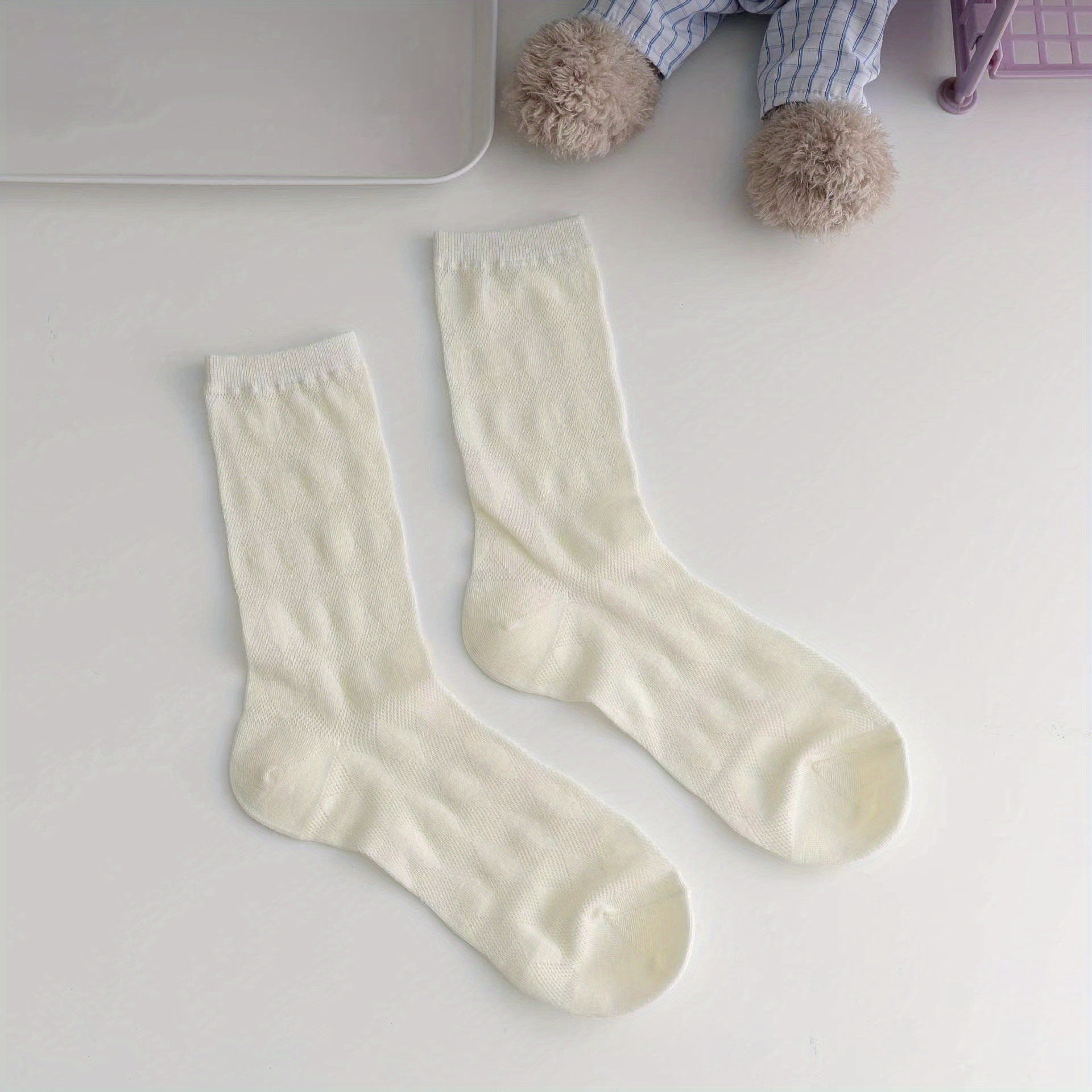 Argyle Textured Socks Mid Tube Women's Stockings