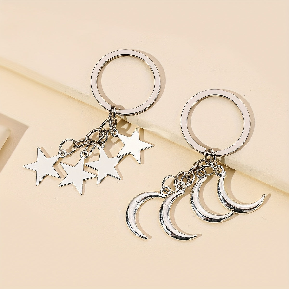 Pentagram Moon Star Keychain Pendant for Couples