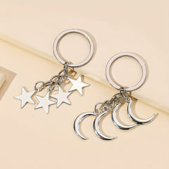 Pentagram Moon Star Keychain Pendant for Couples