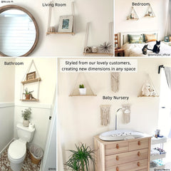 Wooden Macrame Rope Shelf Natural Light Reclaimed W