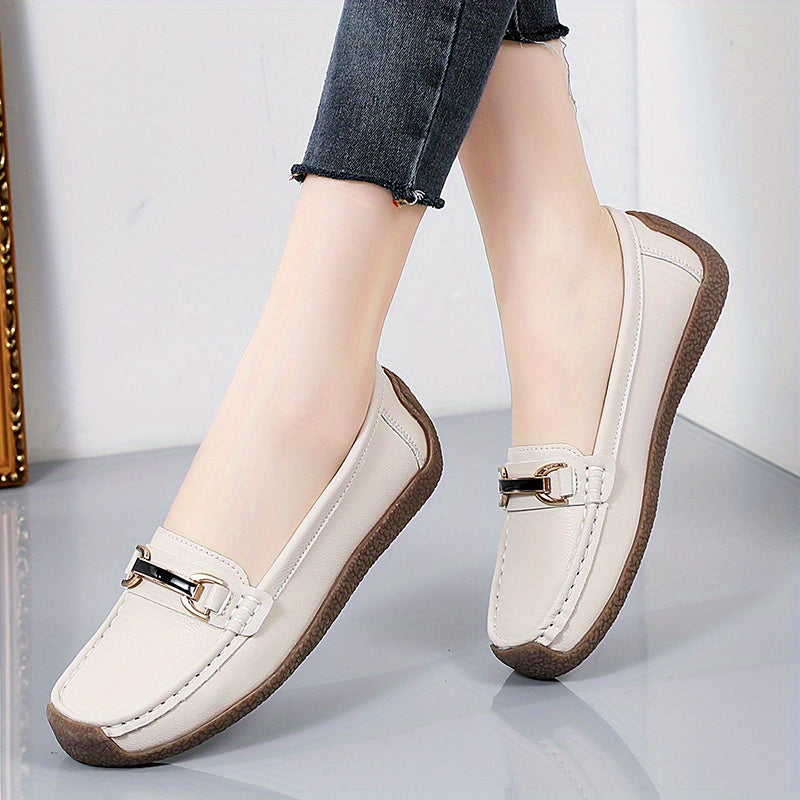 Metal Buckle Decor Loafers Soft & Lightweight Flat Loafers
