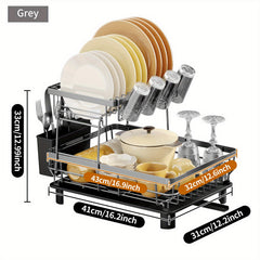2 Tier Dish Drying Rack with DrainBoard - Large Kitchen Counter Dish Drainer