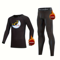 2pcs Kids Compression Fleece Sets Cartoon Print Pullover & Pants