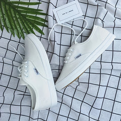 Women's Canvas Sneakers Lace Up Low Top Walking Shoes Lightweight Flat