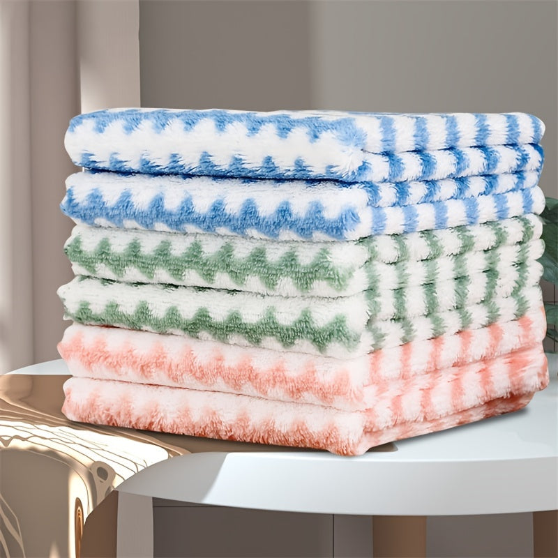 5pcs Microfiber Striped Dish Cloths Coral Velvet Towels for Kitchen Bathroom Car