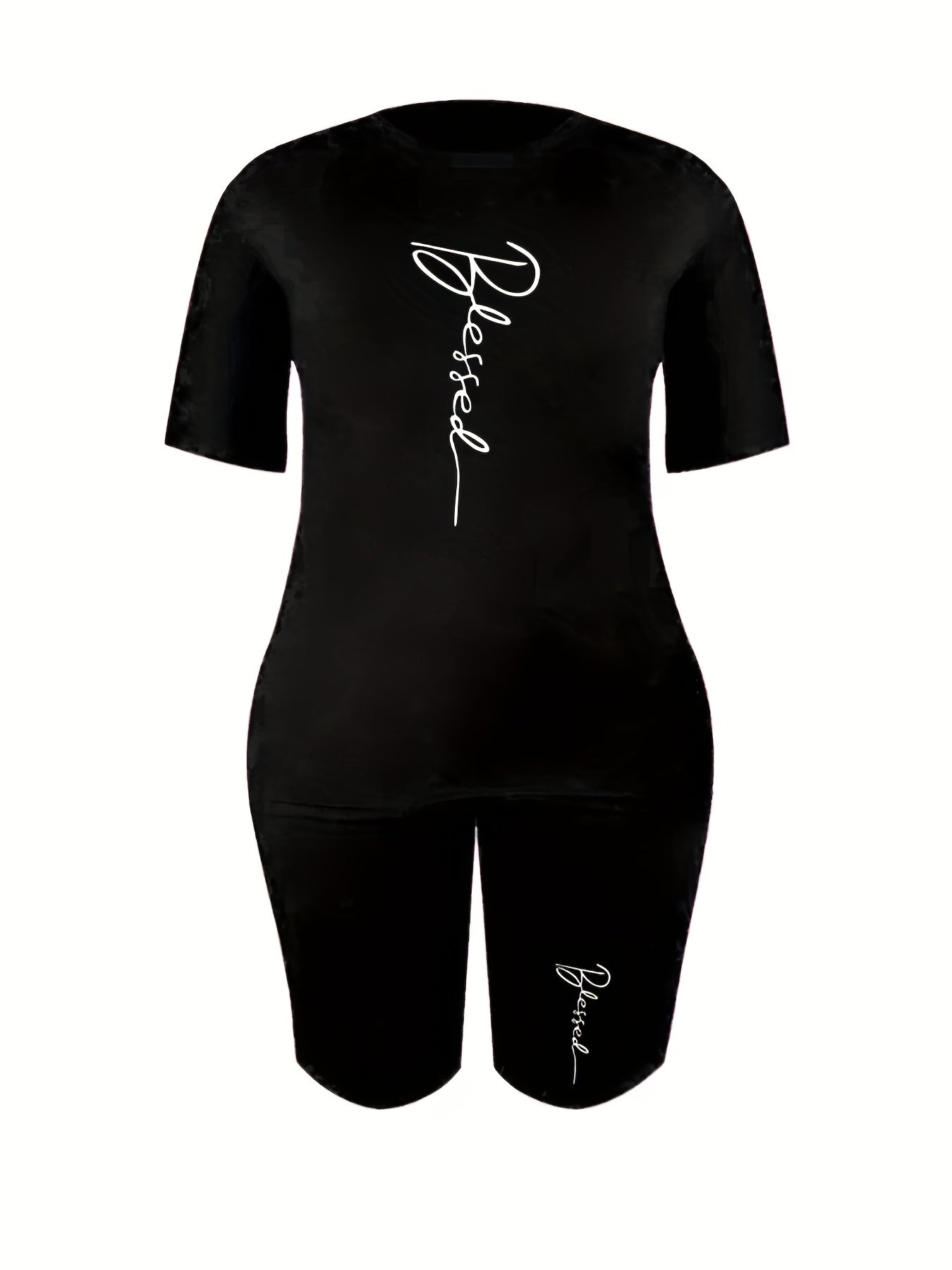  Letter Print Short Sleeve Tee & Shorts 2 Piece Set