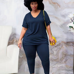 Plus Size Short Sleeve Top & Pants Outfit Set