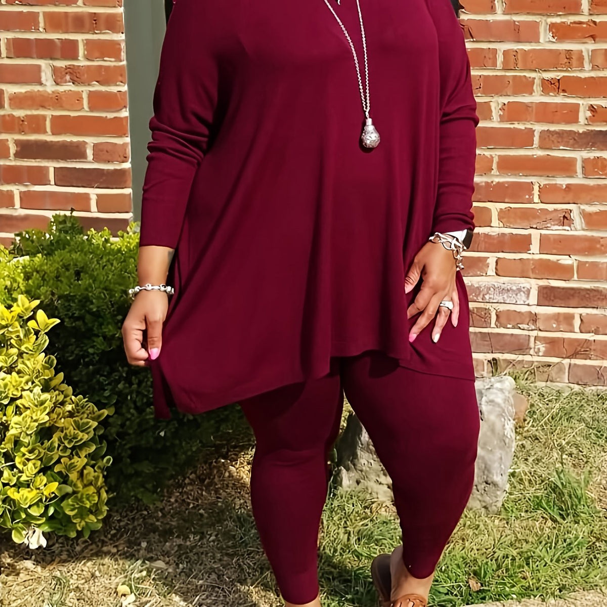  Solid Color Tee & Leggings 2 Piece Set