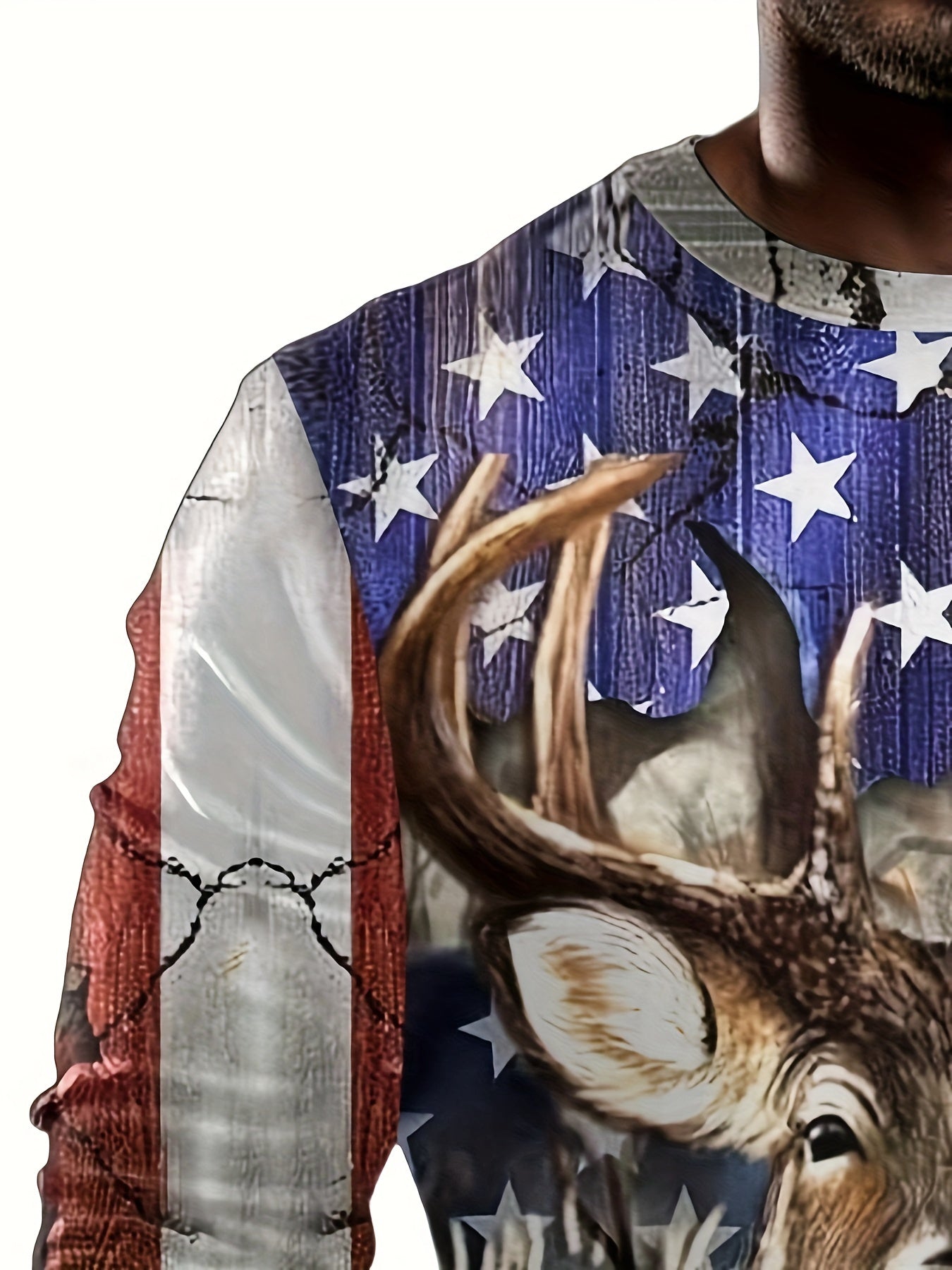 Deer Flag 3D Print Men's Long Sleeve Novelty T-shirt