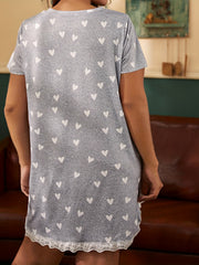  Star Print Lace Trim V Neck Sleep Tee Dress