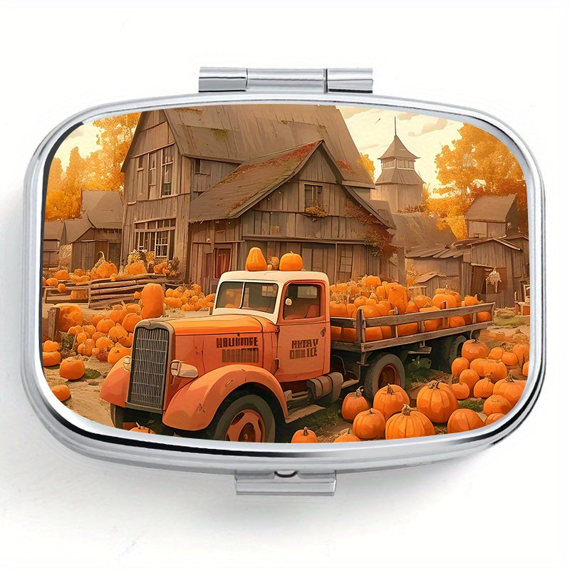 Pumpkin Pattern Printed Medicine Box Two Compartment Pill Box