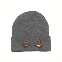 Thickened Horror Clown Eyes Embroidered Knitted Hat Warm Pullover Hip Hop Beanie