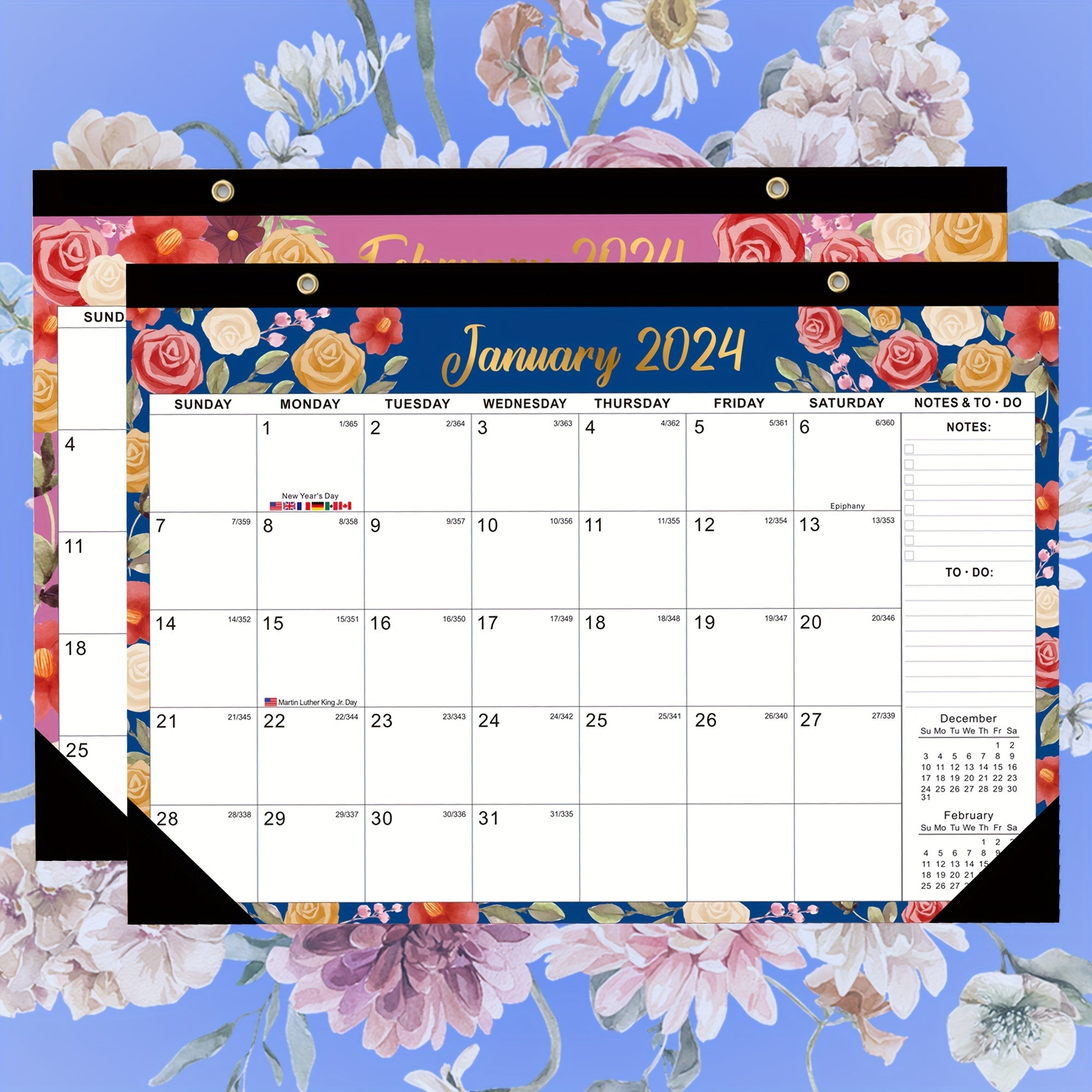 Large Grid Julian Dates Calendar January-June 18 Months