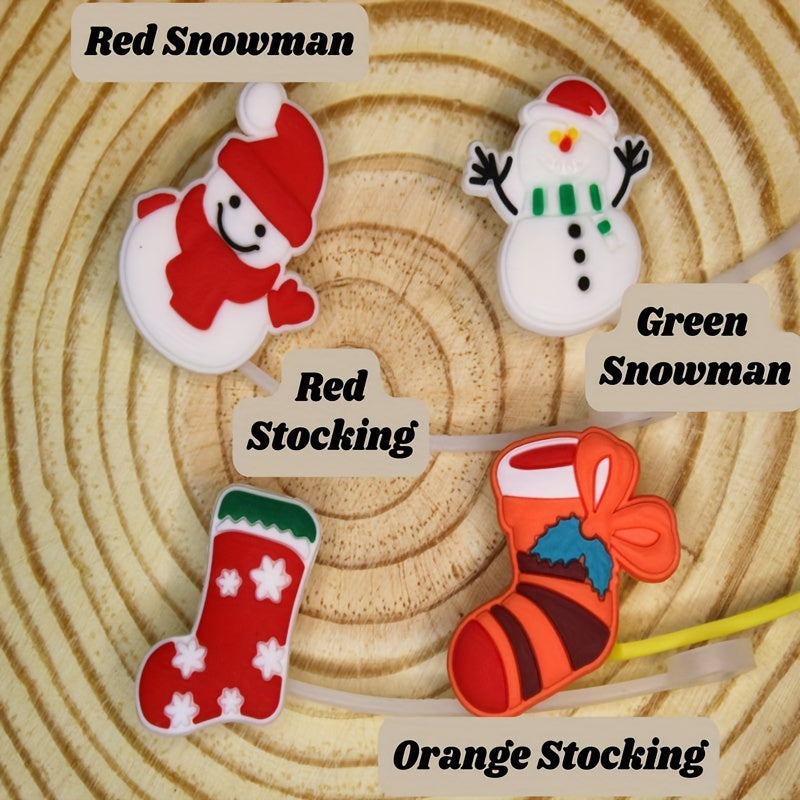 Christmas Straw Tip Covers Reusable Leakproof Straw Stoppers 6-8mm 4/5/20pcs