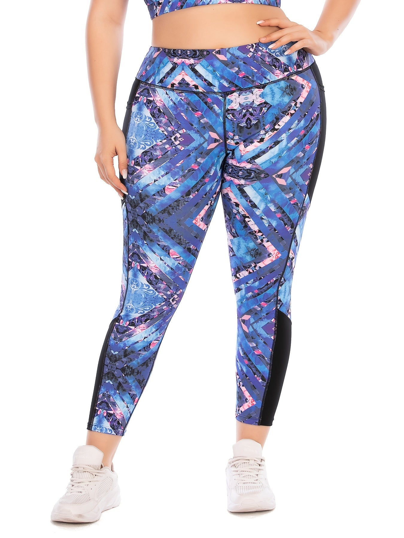  Colorblock Print Yoga Leggings Medium Stretch Workout Leggings