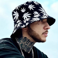 Men's Leaves Print Bucket Cap Outdoor Fisherman Sun Hat
