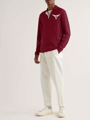 Bull Pattern Knit Polo Shirt Men's Casual Lapel Pullover Sweater