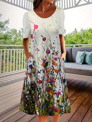 Plus Floral Print Round Neck Dress