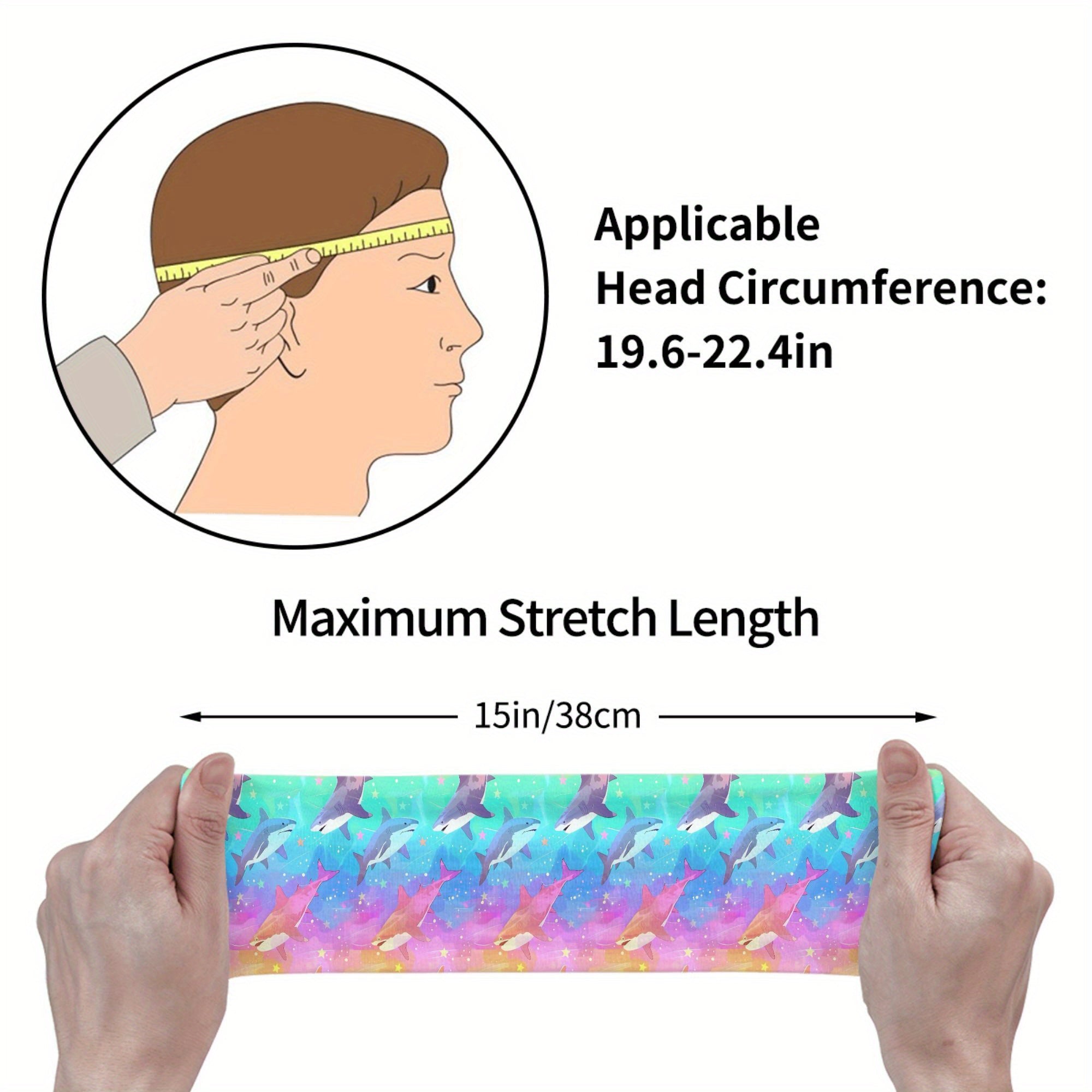 Shark Print Sports Headband Sweat Wicking Polyester for Yoga