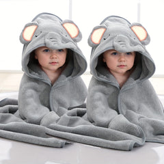 2 Pack Cartoon Animal Poncho Bathrobe Hooded Towel Wrap Absorbent Microfiber