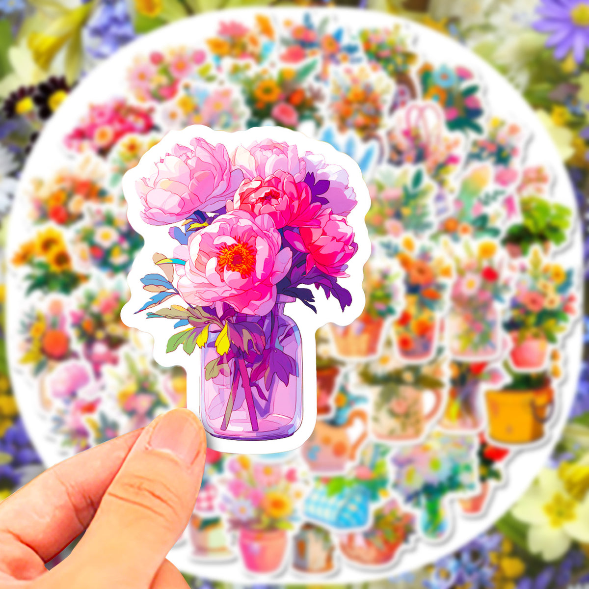 50pcs Flower Stickers Waterproof for DIY Water Bottles Laptops Phones