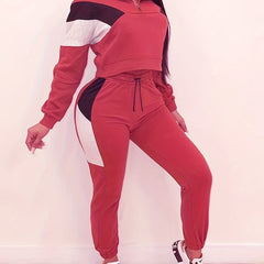  Patchwork Print Zip Up Pullover Top & Joggers Set