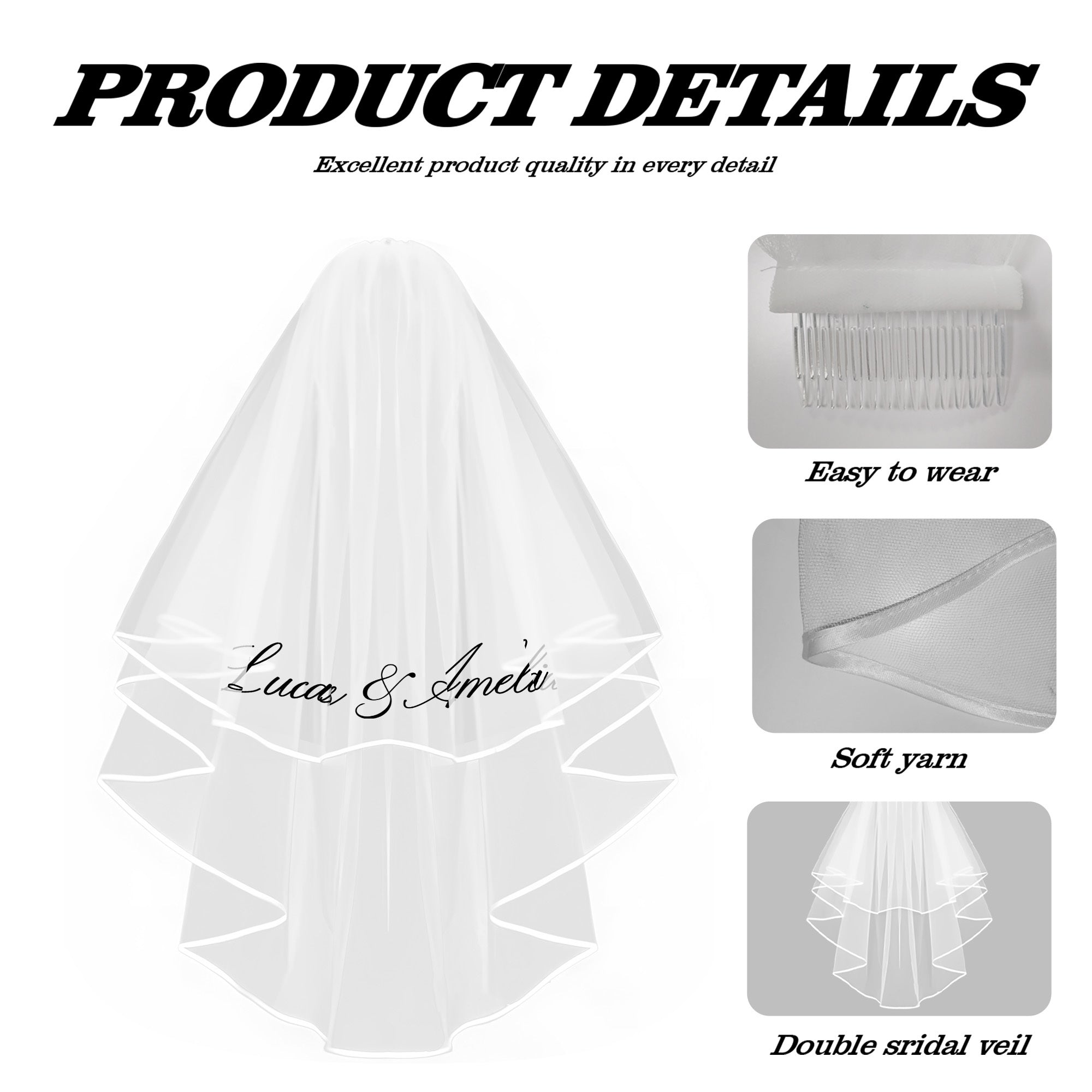 Custom Cursive Name Bridal Veil Sheer Wedding Veil with Train