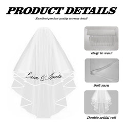 Custom Cursive Name Bridal Veil Sheer Wedding Veil with Train