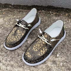 Leopard Pattern Canvas Slip-on Lace-up Casual Shoes