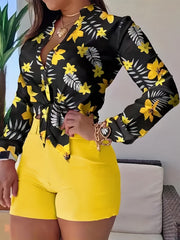 Floral Print Casual Button Front Blouse Long Sleeve