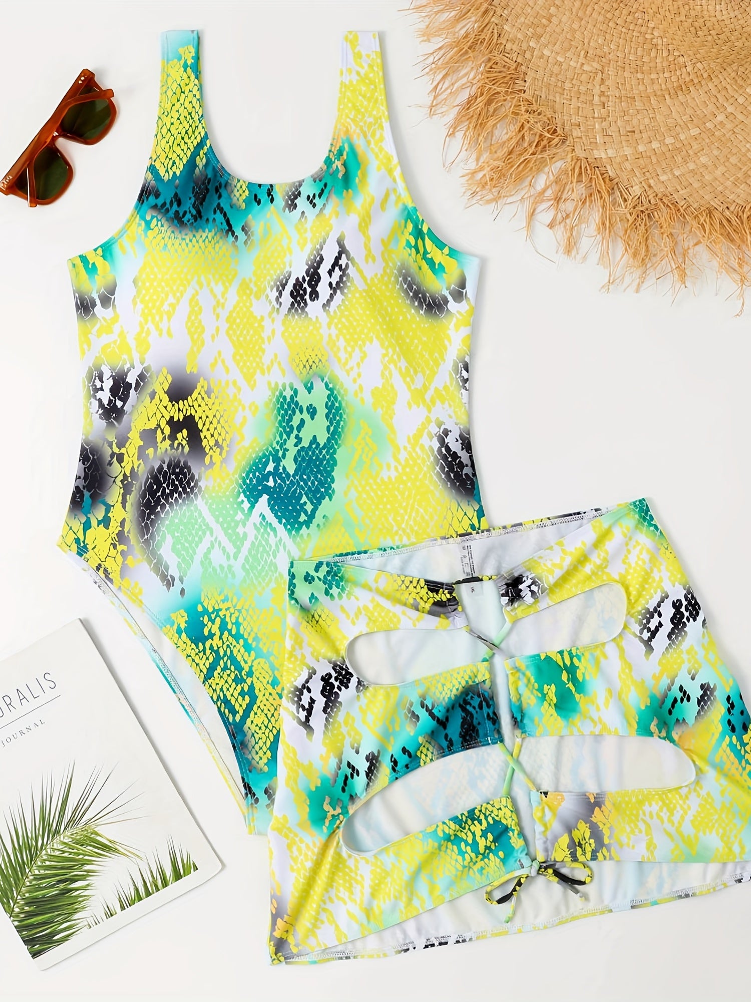  Cami Top & Cut Out Panties Swimsuit Set