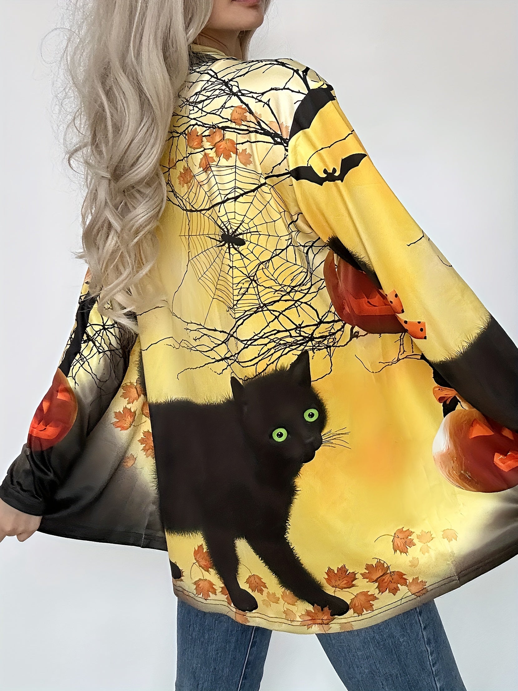  Halloween Casual Cardigan Women's Plus Graphic Print Long Sleeve 