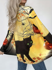  Halloween Casual Cardigan Women's Plus Graphic Print Long Sleeve 