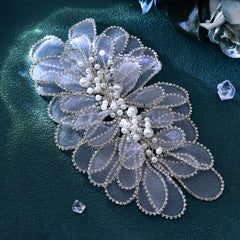 Faux Pearl & Tulle Leaf Floral Lace Headpiece for Weddings