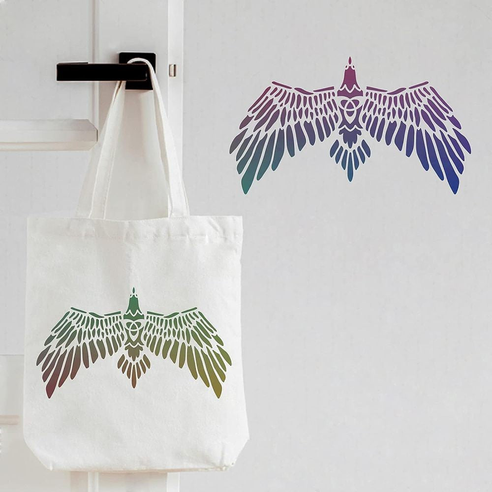 Large Stencil for Painting Bird Wing with Teal & Purple Feathers
