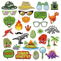 30pc Dinosaur Photo Booth Props Set for Birthday & Party Decorations