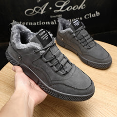 Men's Warm Fleece Solid Skate Shoes Casual Lace up Walking Sneakers Winter