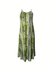  Tie Dye Maxi Dress Round Neck Slight Stretch