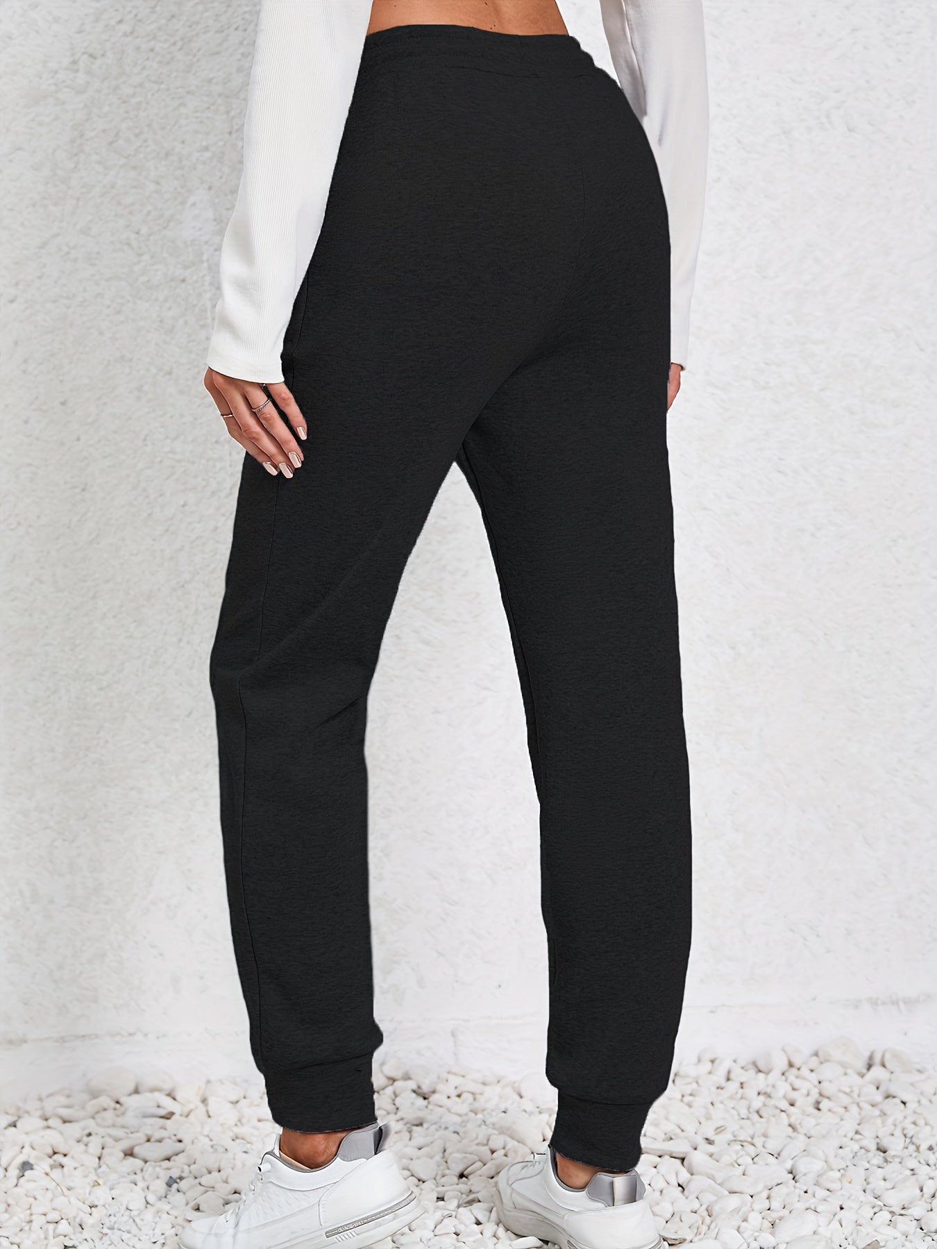  Sports Pants Women's Plus Solid Elastic Drawstring High Stretch Jogger
