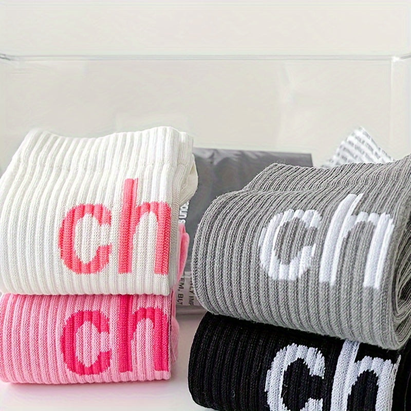 Letter Print Calf Socks Women's Knee High Stockings