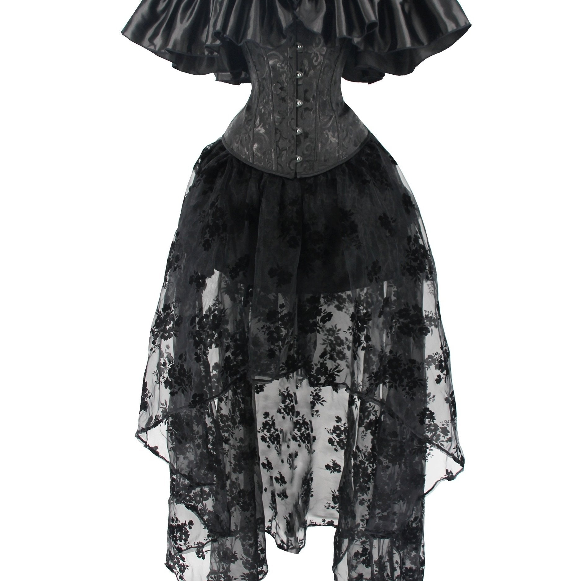Gothic Jacquard Corset Bustier & Mesh Skirt Set