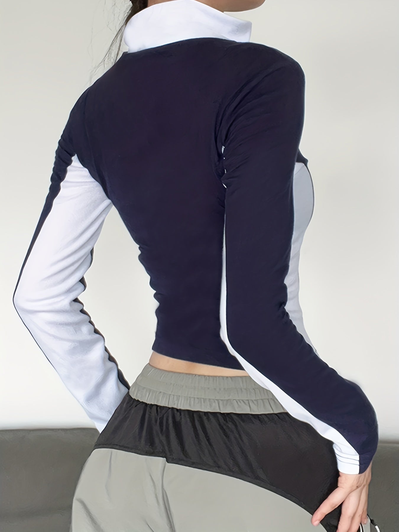 Letter Print Block Zip Up Long Sleeve Y2K Top