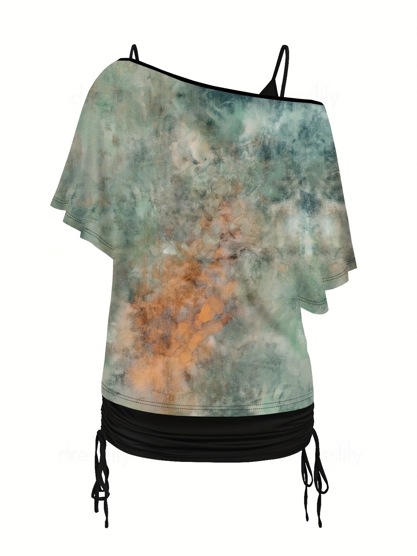Women's Plus Graphic Print One Shoulder Top & Solid Cami Top Set