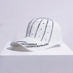 Rhinestone Striped Decor Baseball Cap Knitted Dad Hat Sun Hat Women