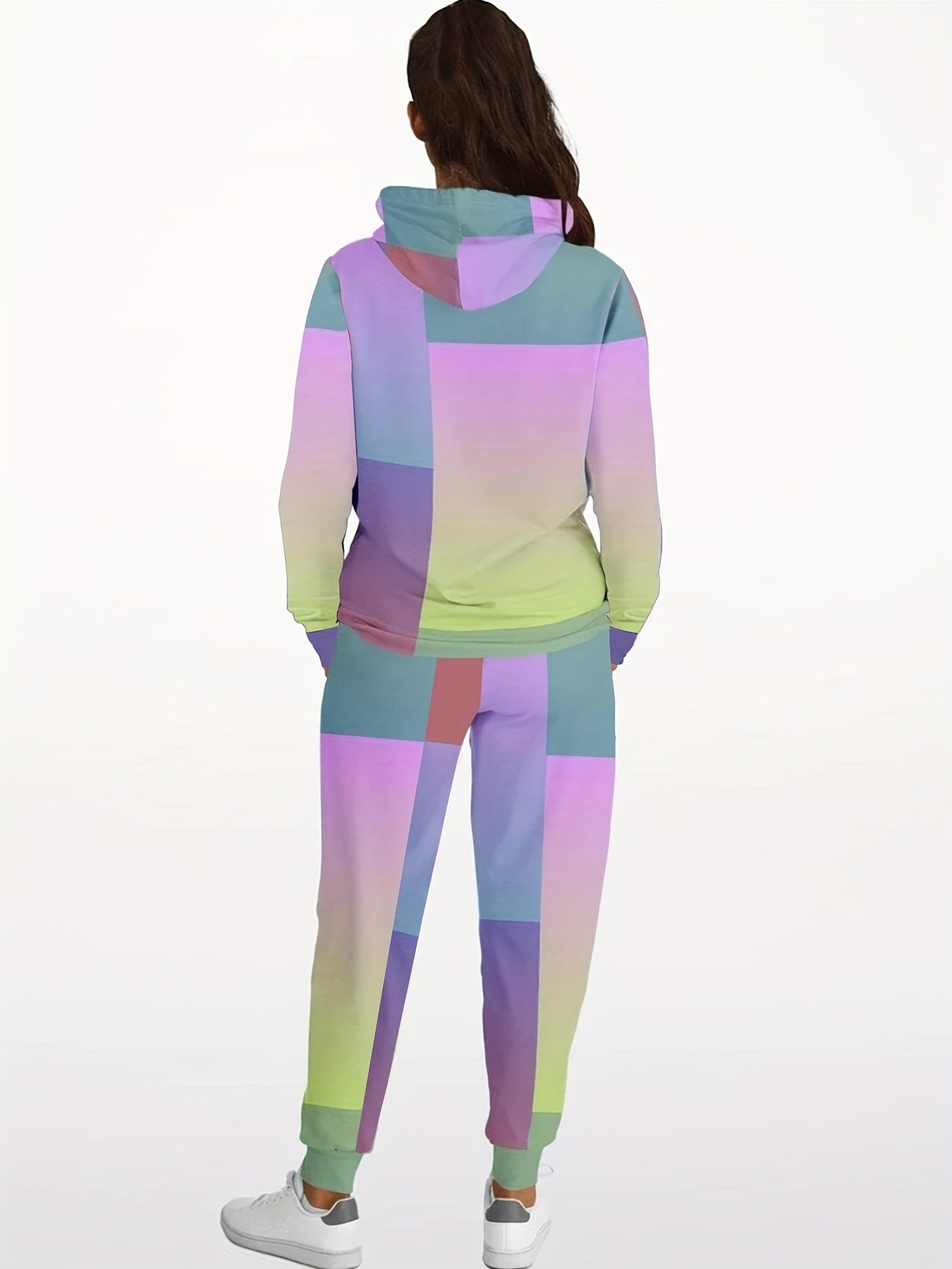  Colorblock Long Sleeve Hoodie & Joggers Set