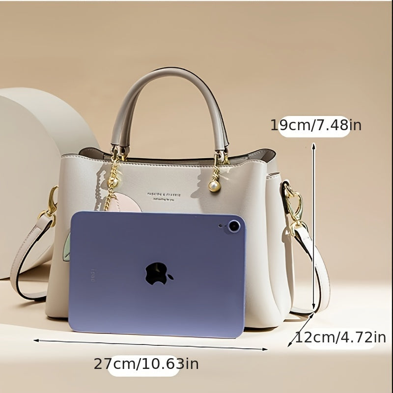 Women's Tote Bag with Detachable Shoulder Strap & Leaf Charm Pendant
